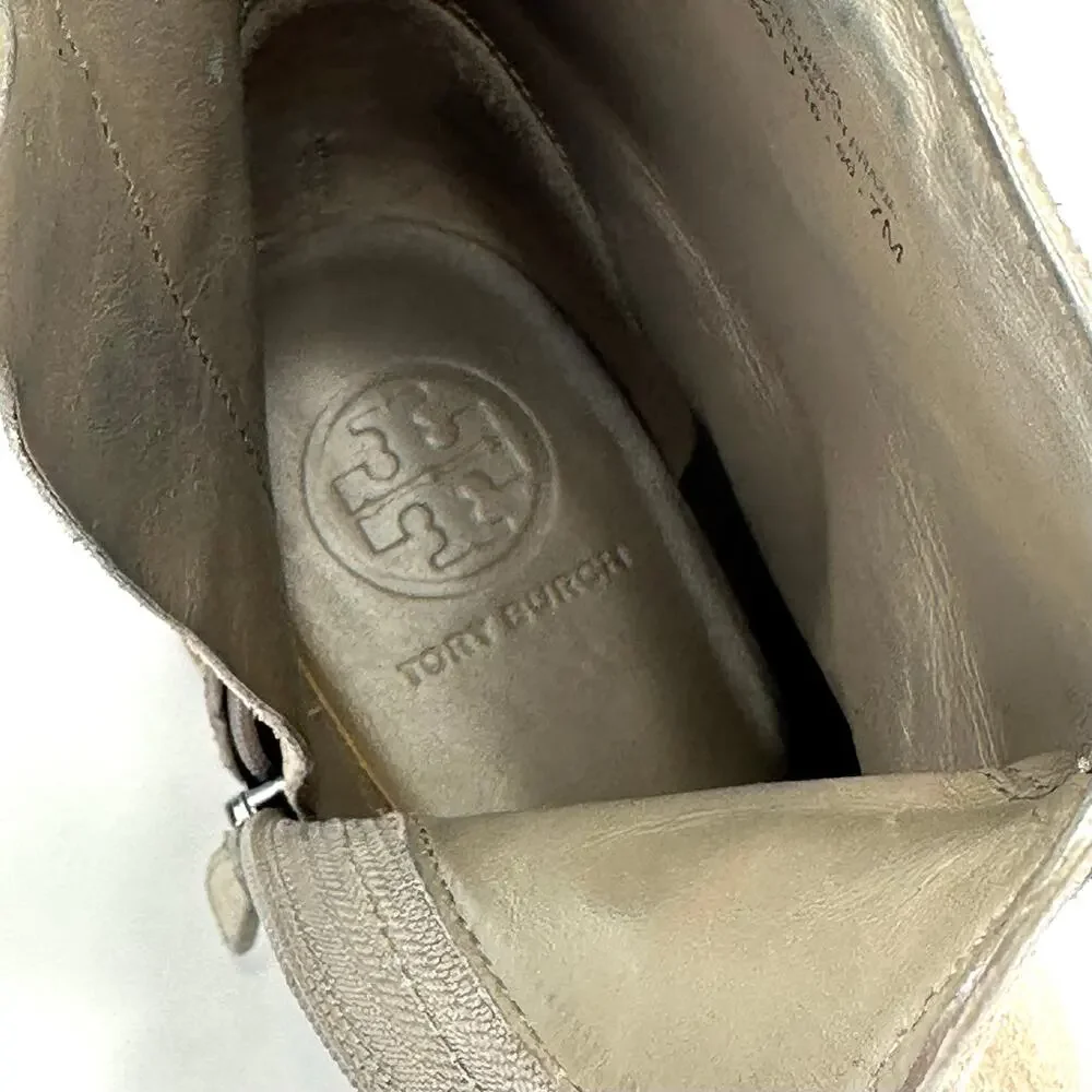 Tory Burch Eloise Women Tan Flat Bootie Sz 7M Suede Leather Low Heel Ankle Boot